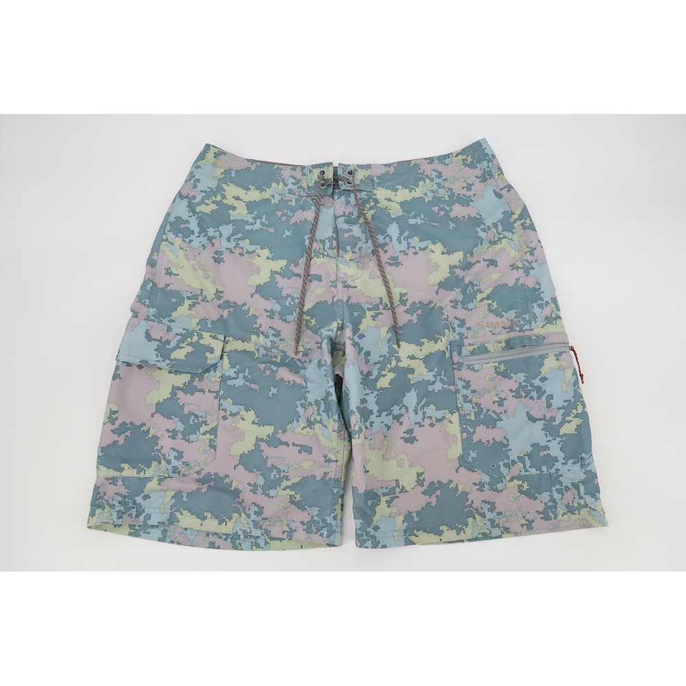 Simms Surf Board Shorts Mens Large Blue Digital Saltwater Camo Fishing Cargo
